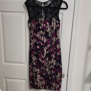 French Connection Black and Purple Floral Midi Dress